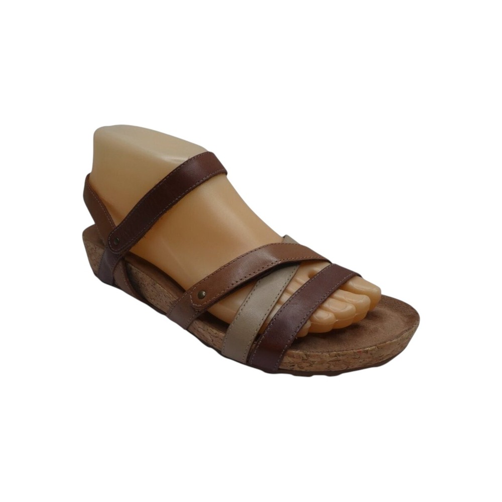Walking Cradles Strappy Wedge Sandal Womens 7M Brown Leather Cork Comfort